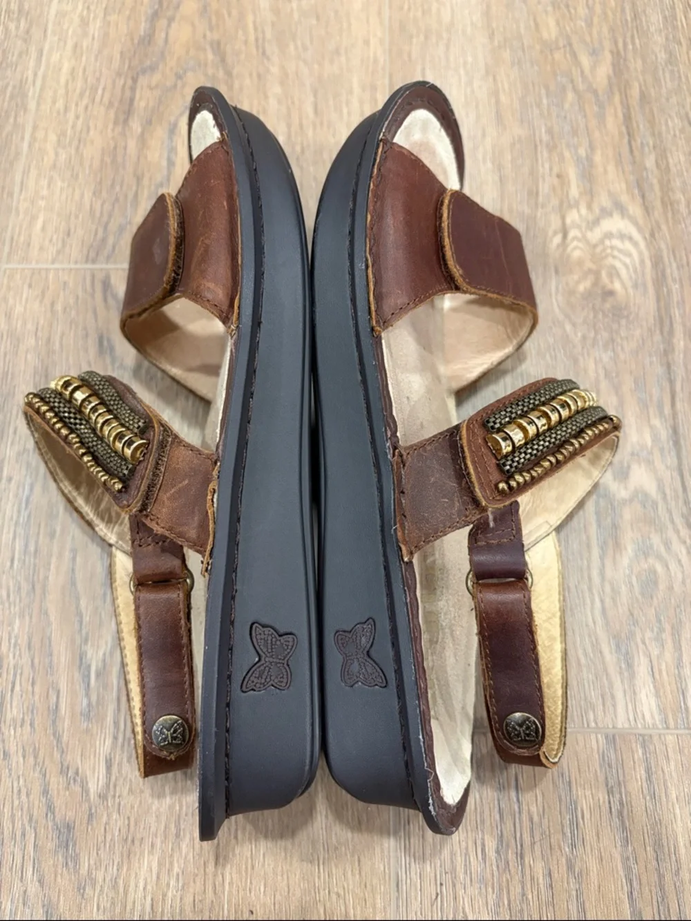 Alegria by PG Lite Verona 882C Beaded Chain Brown Strappy Leather Sandals 39 - Picture 6 of 8